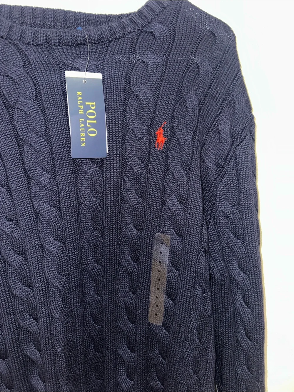NWT Polo by Ralph Lauren Navy Cable-Knit Crewneck with Red Pony